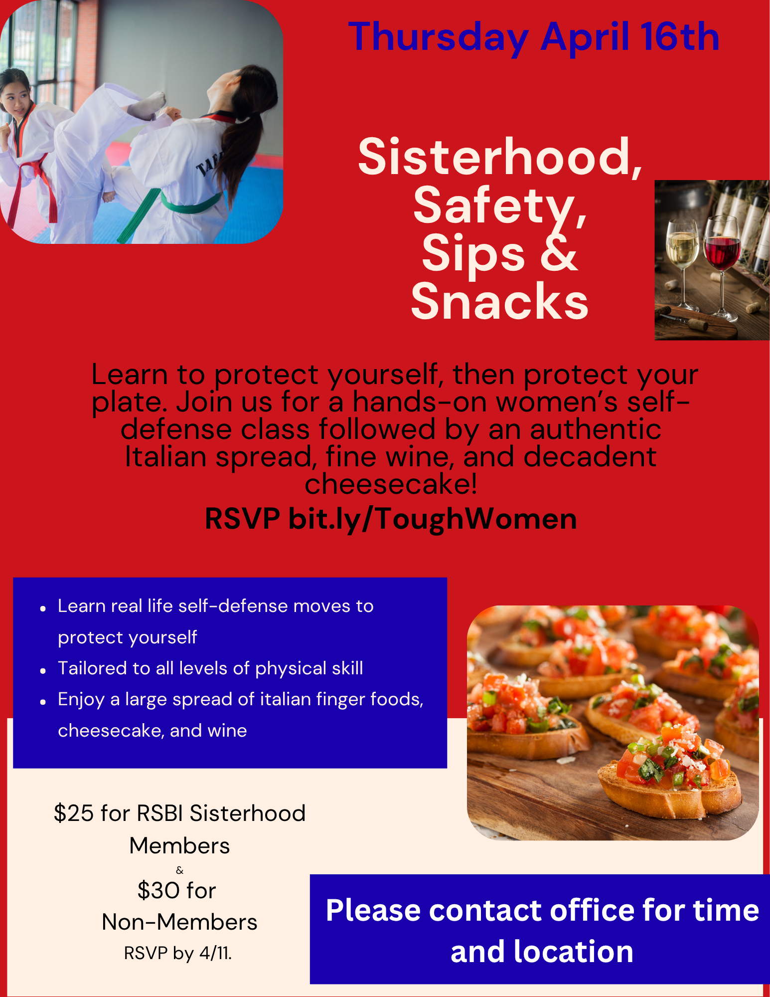 Sisterhood, Safety, Sips & Snacks